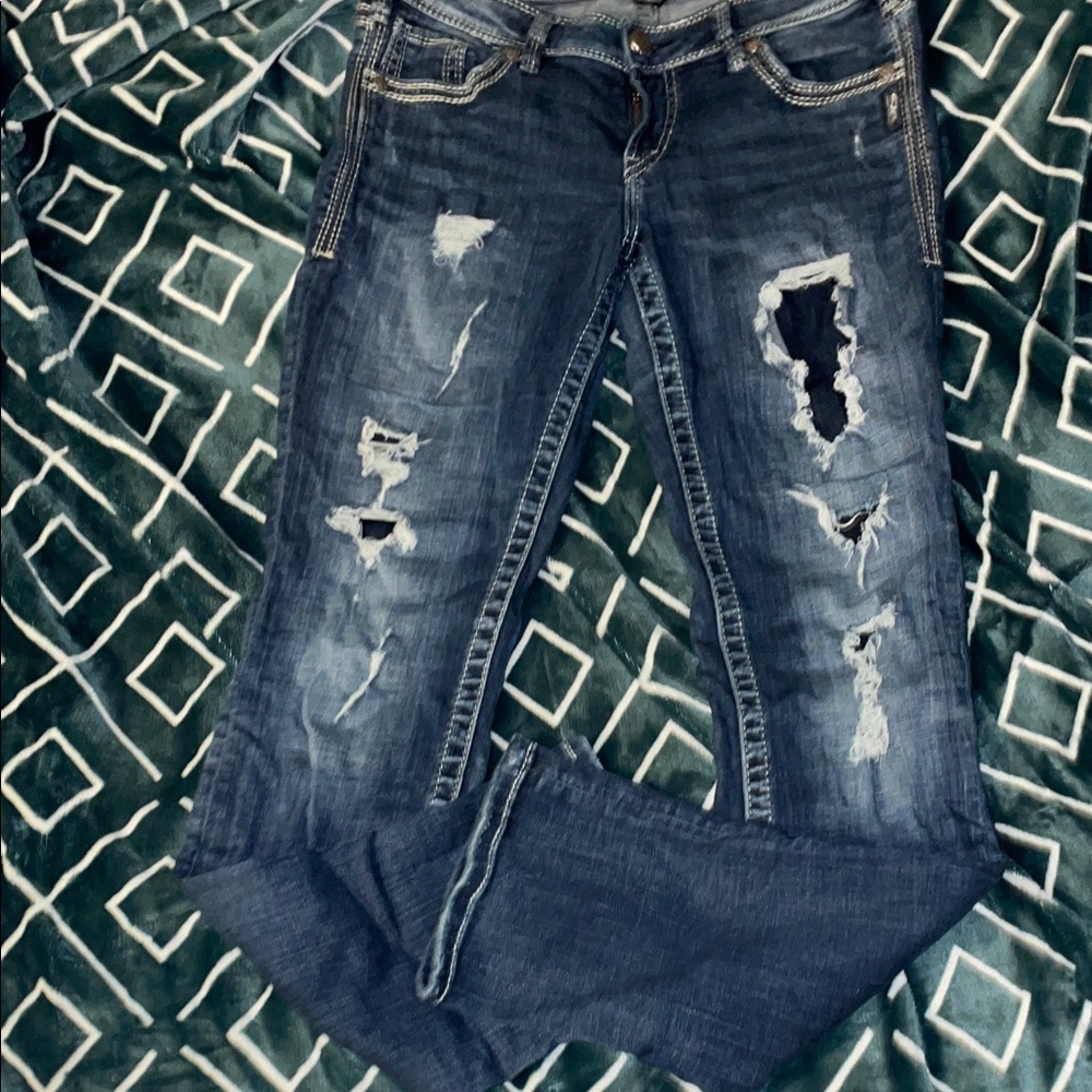 Aiko Distressed Dark Blue Skinny Jeans